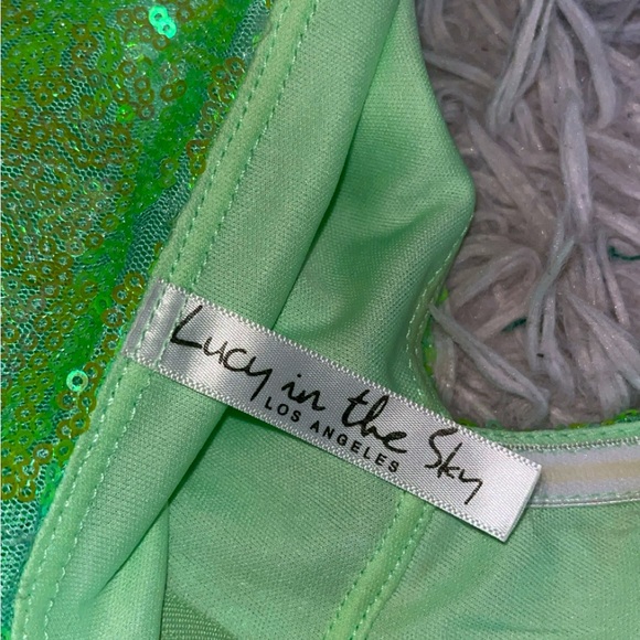 lucy in the sky green sequin cutout one shoulder mini dress - Picture 5 of 6